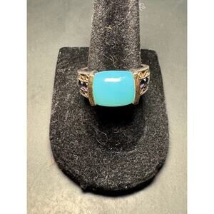 Vintage Samuel Benham 925 14k Gold Top Rim Chalcedony Amethyst Ring 8.5